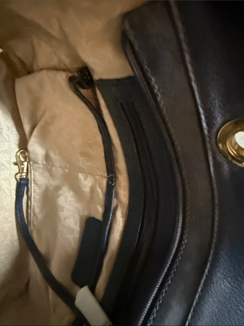 Michael Kors Navy Leather Tote with Beige Straps